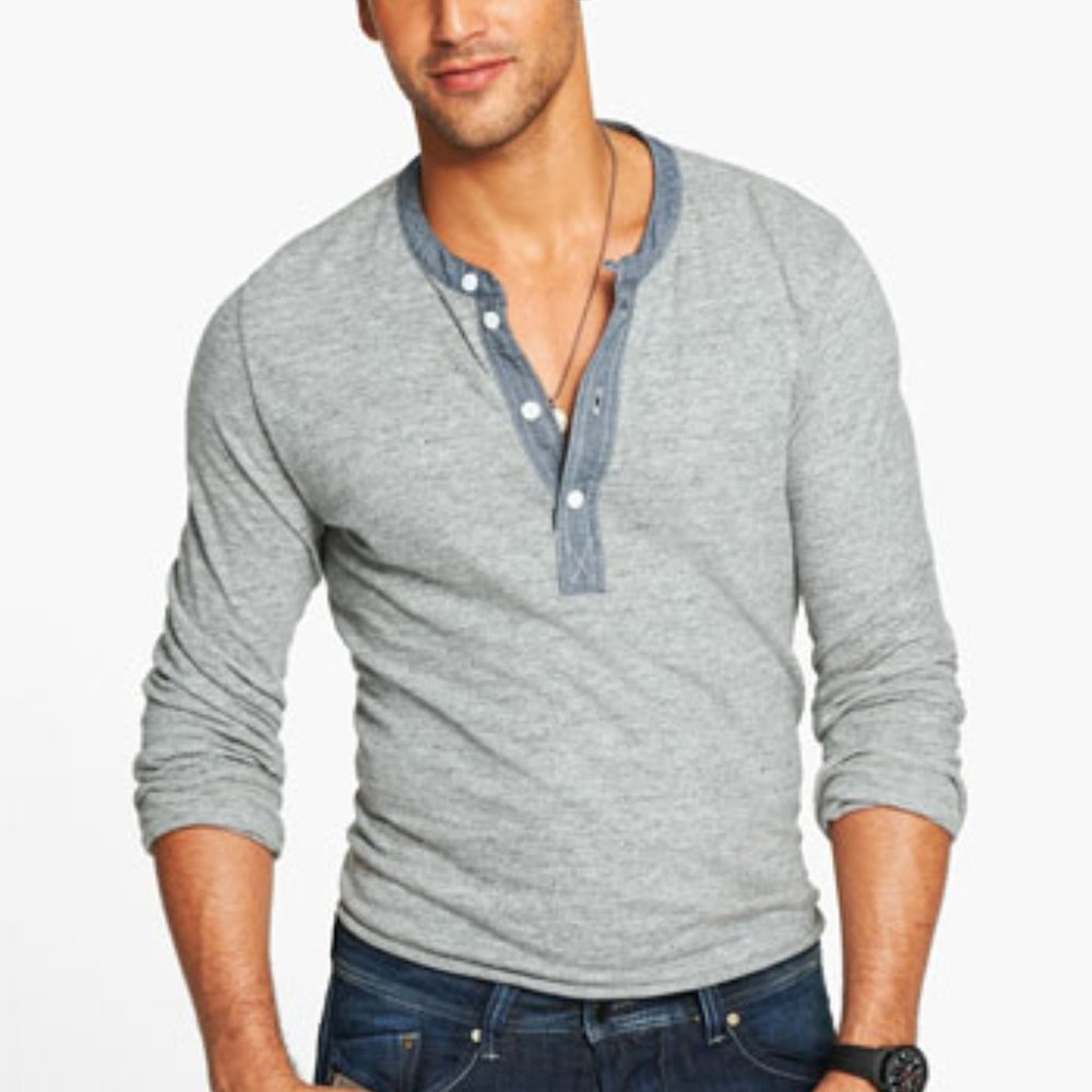 Todd Snyder New York Men's Chambray Henley Cotton Heather Gray Shirt Small